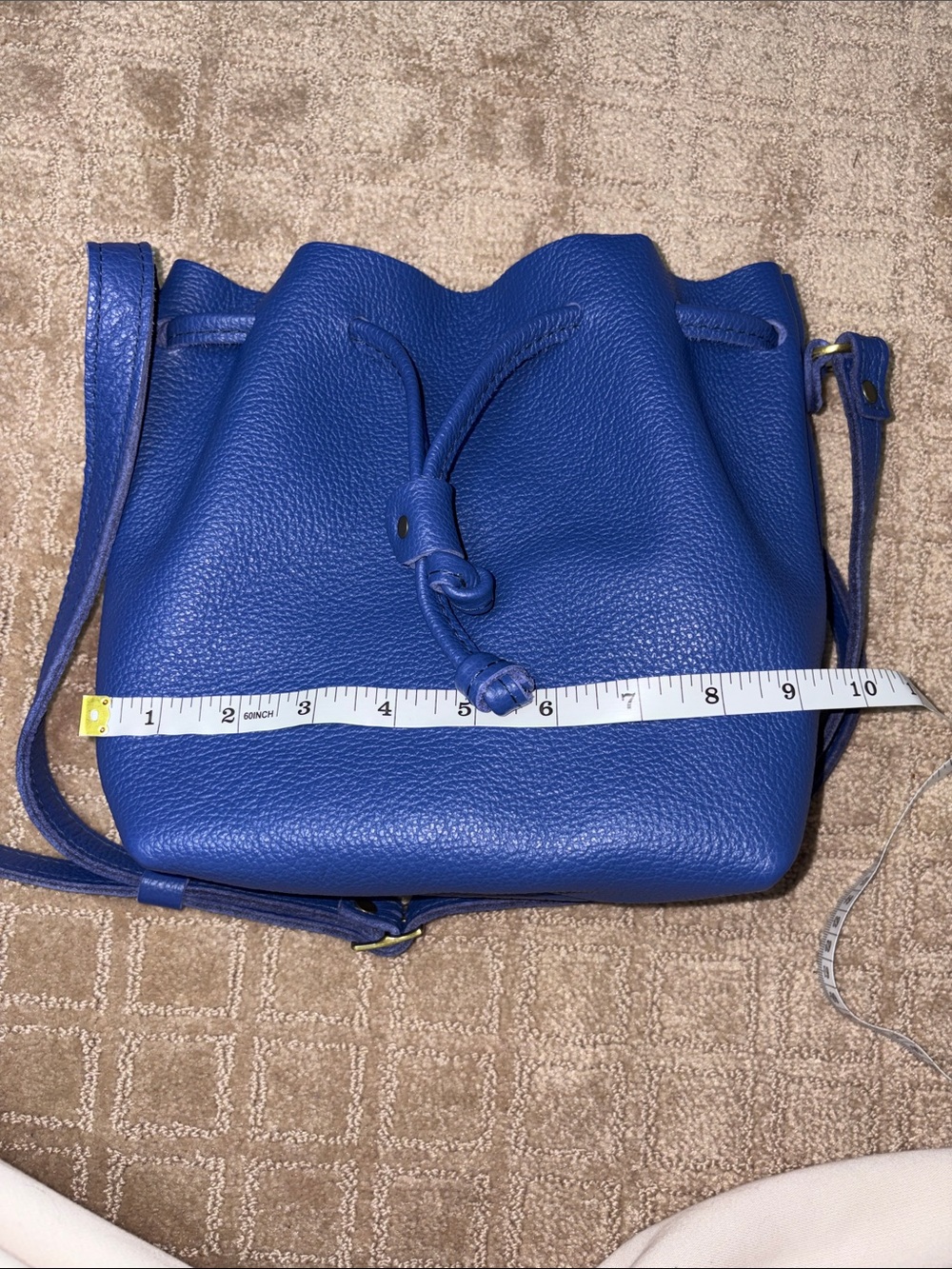 Portland Leather Goods small drawstring bucket bag in the color Molino Blue - Picture 4 of 12